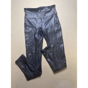 SPANX Black‎ Faux Leather Shiny LEGGINGS Pants Size Medium M Women's Croc